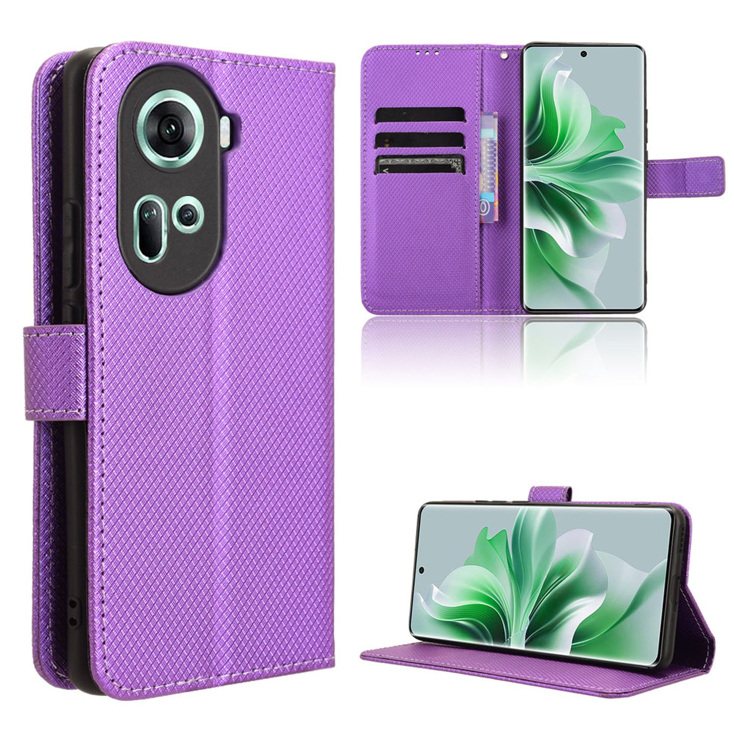 Wallet Case with Credit Card Holder PU Leather Flip Folio Phone Cover for OPPO Reno11 5G, Purple