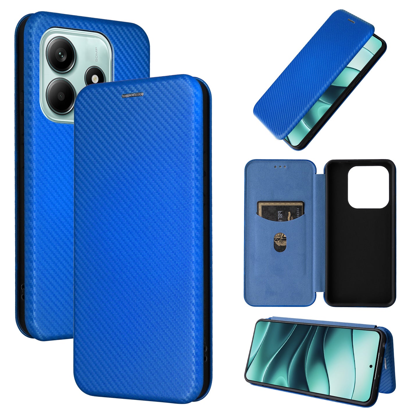 Carbon Fiber Flip Case for Redmi Note 14 5G, Blue