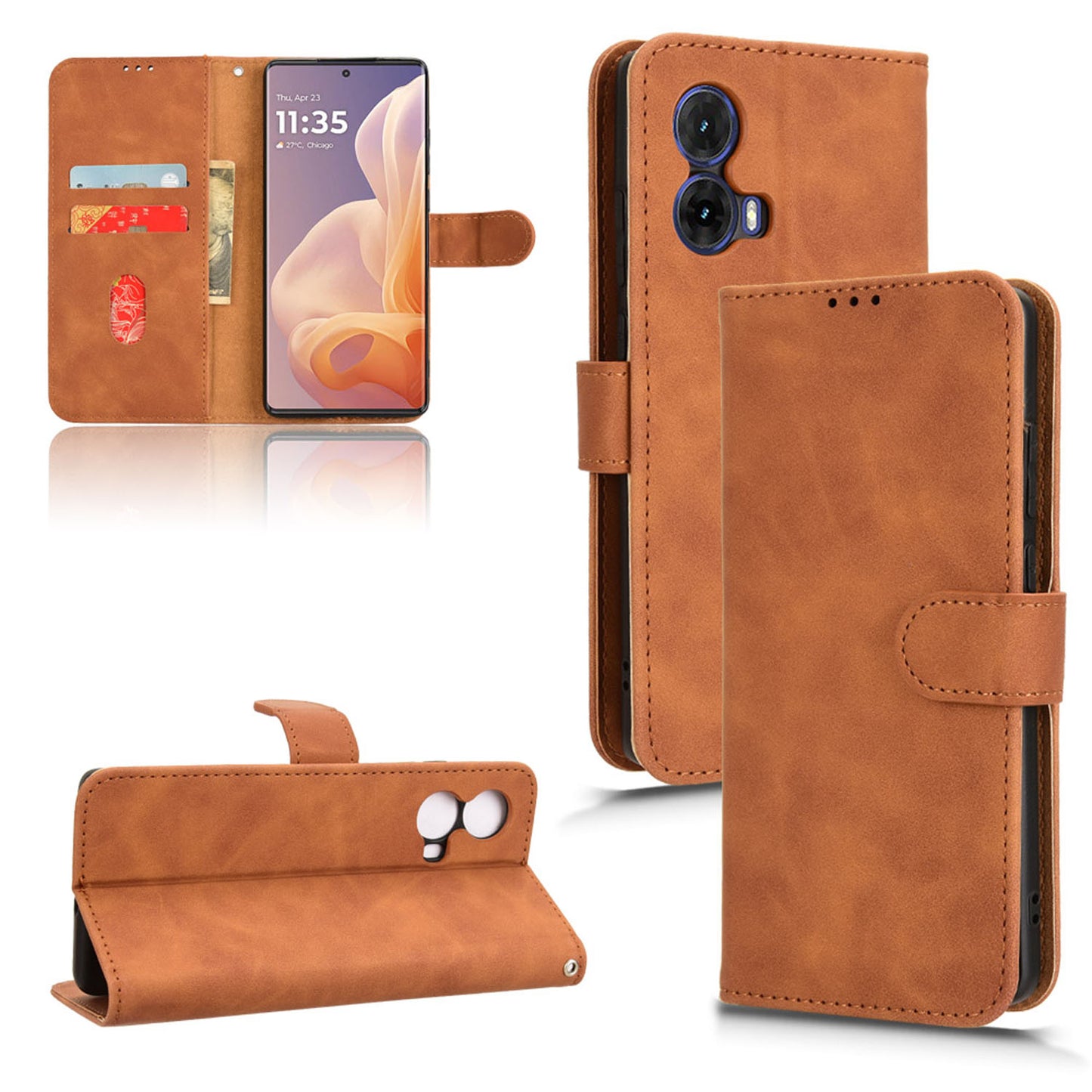 Wallet Case with Card Holder Flip Magnetic Protective Cover for Moto G85 5G, Brown