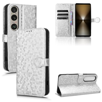 Slim Flip Polka-Dots Phone Case with Card Holder for Sony Xperia 1 VI 2024, Silver