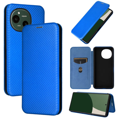 Carbon Fiber Flip Case for Sharp AQUOS R9, Blue