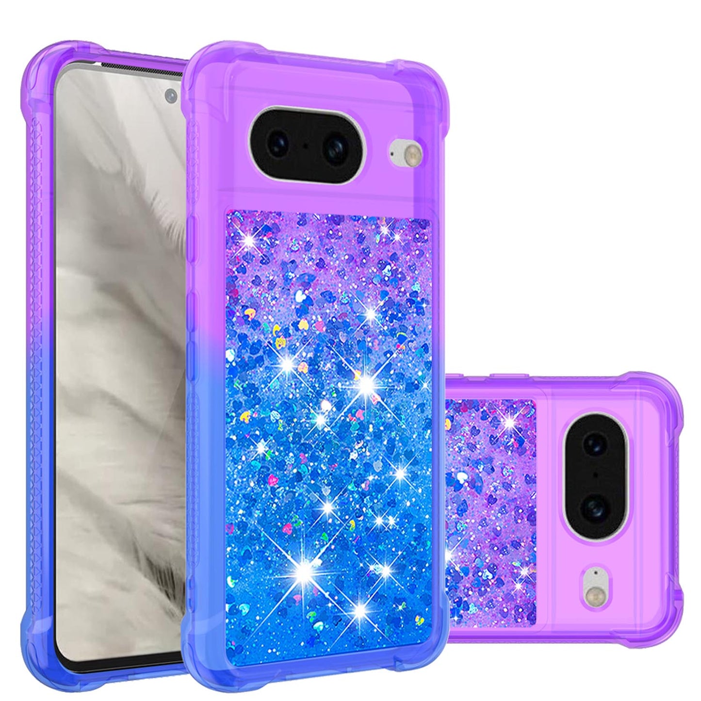 Google Pixel 8 Gradient Quicksand Series Bling Liquid TPU Case, Purple&Blue