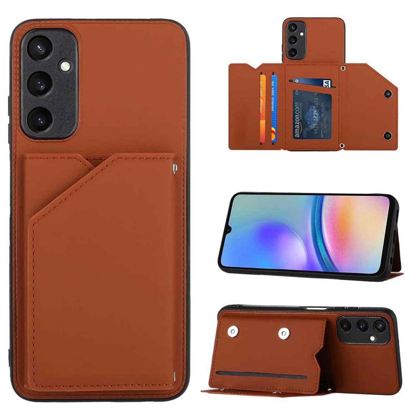 PU Leather Flip Shockproof Protective Cover for Samsung Galaxy A15 5G, Brown