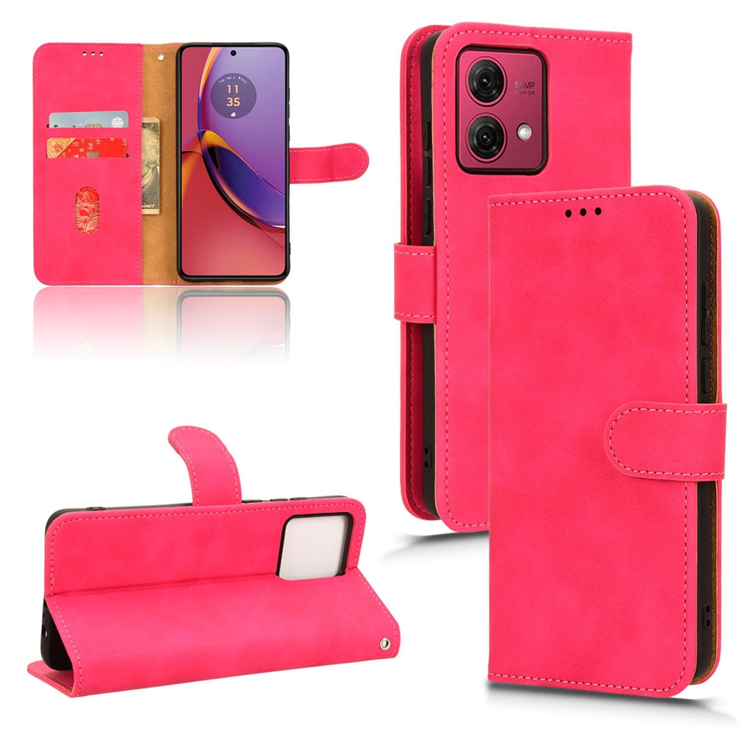 Wallet Case with Card Holder Flip Magnetic Protective Cover for Moto G84 5G, Pink