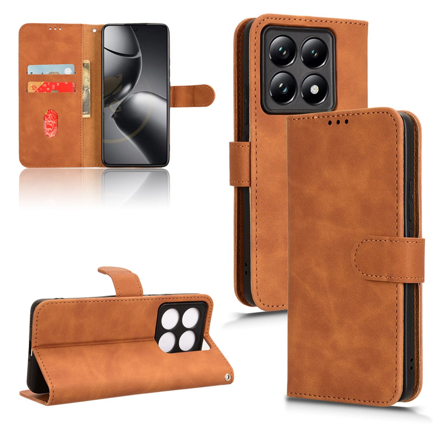 Wallet Case with Card Holder Flip Magnetic Protective Cover for Xiaomi 14T Pro, Brown