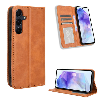 Samsung Galaxy A35 5G Flip Folio Case with Card Holder Hidden Magnetic, Brown