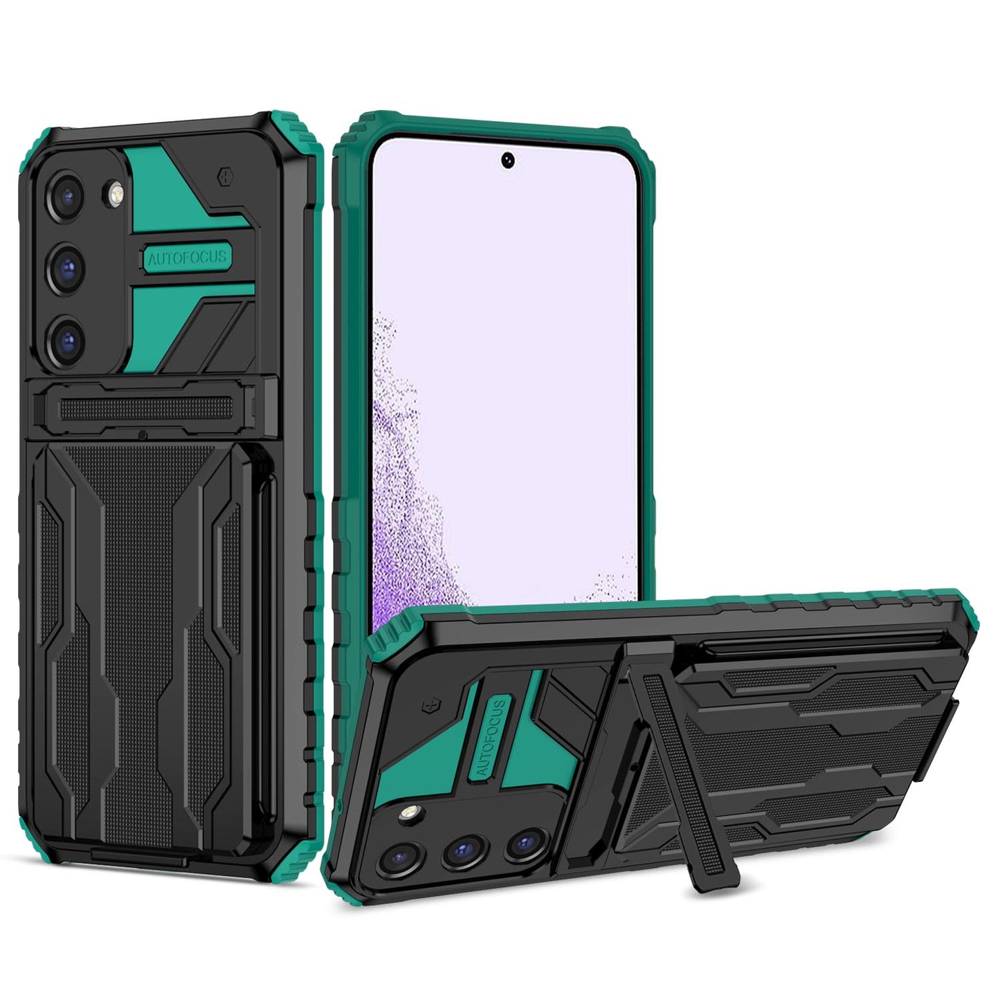 Detachable Card Holder Case with Kickstand Heavy Duty Cover for Samsung Galaxy S23, Green