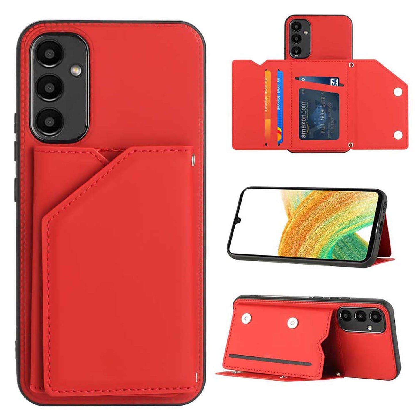 PU Leather Flip Shockproof Protective Cover for Samsung Galaxy A54 5G, Red