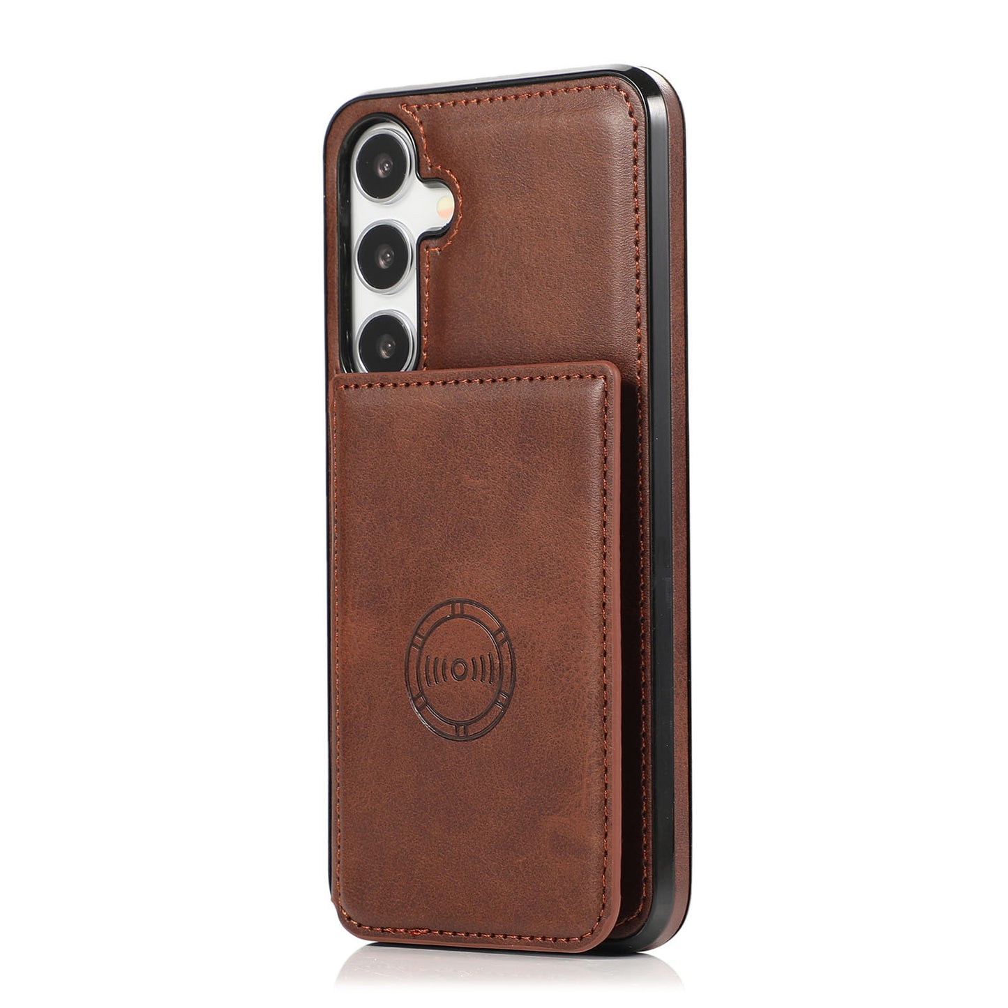 PU Leather Back Cover With Durable Button for Samsung Galaxy S24+, Coffee