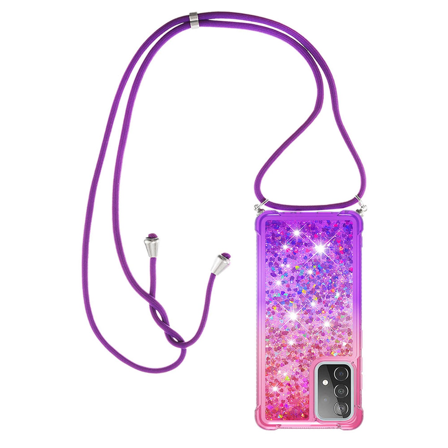 Samsung Galaxy A52 5G Gradient Quicksand Liquid Shockproof Case with Adjustable Lanyard, PINK&P&LANYARD