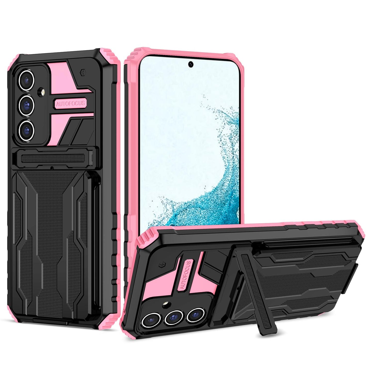 Detachable Card Holder Case with Kickstand Heavy Duty Cover for Samsung Galaxy A54 5G, Pink