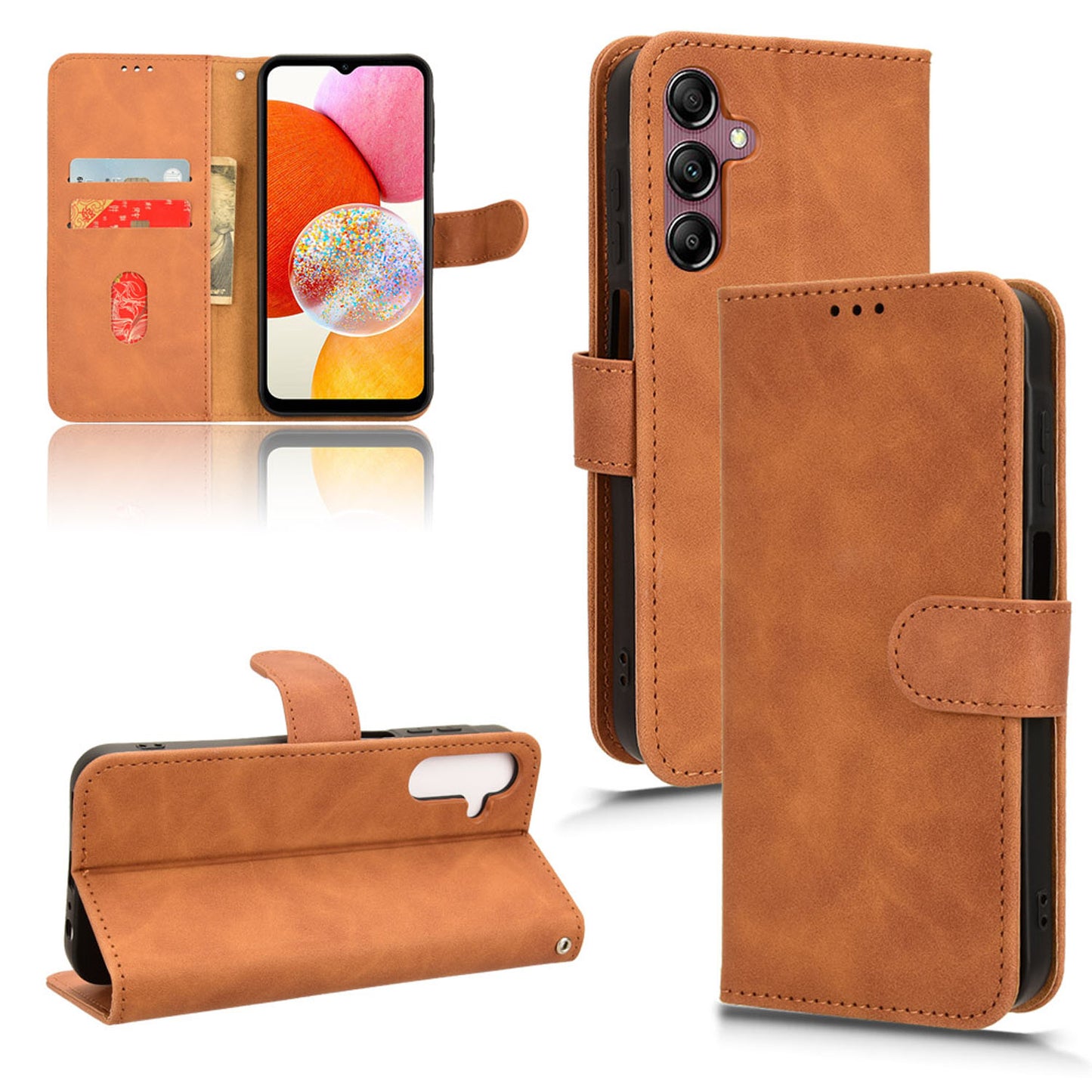 Wallet Case with Card Holder Flip Magnetic Protective Cover for Samsung Galaxy A15 5G, Brown