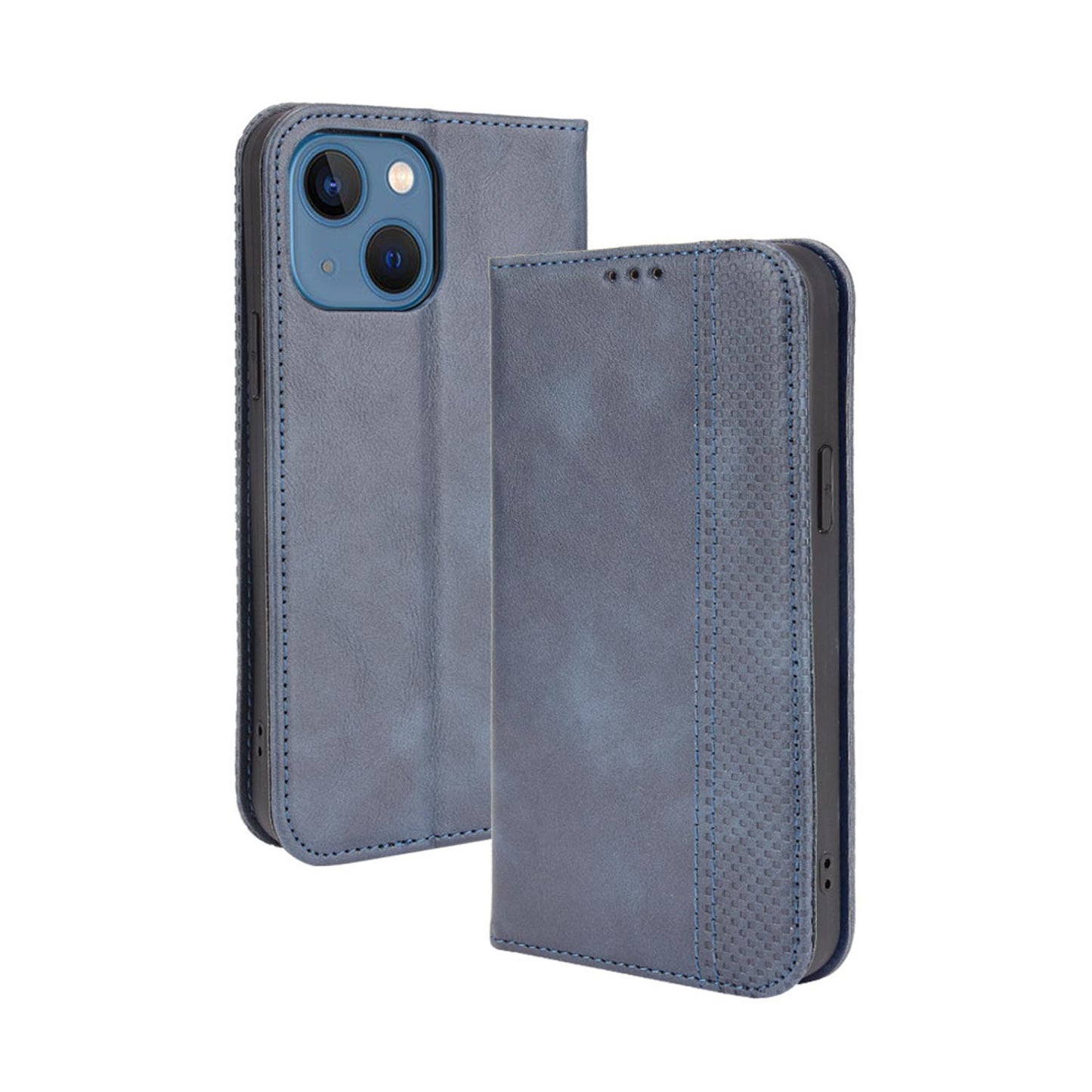 iPhone 15 Plus Flip Folio Case with Card Holder Hidden Magnetic, Blue