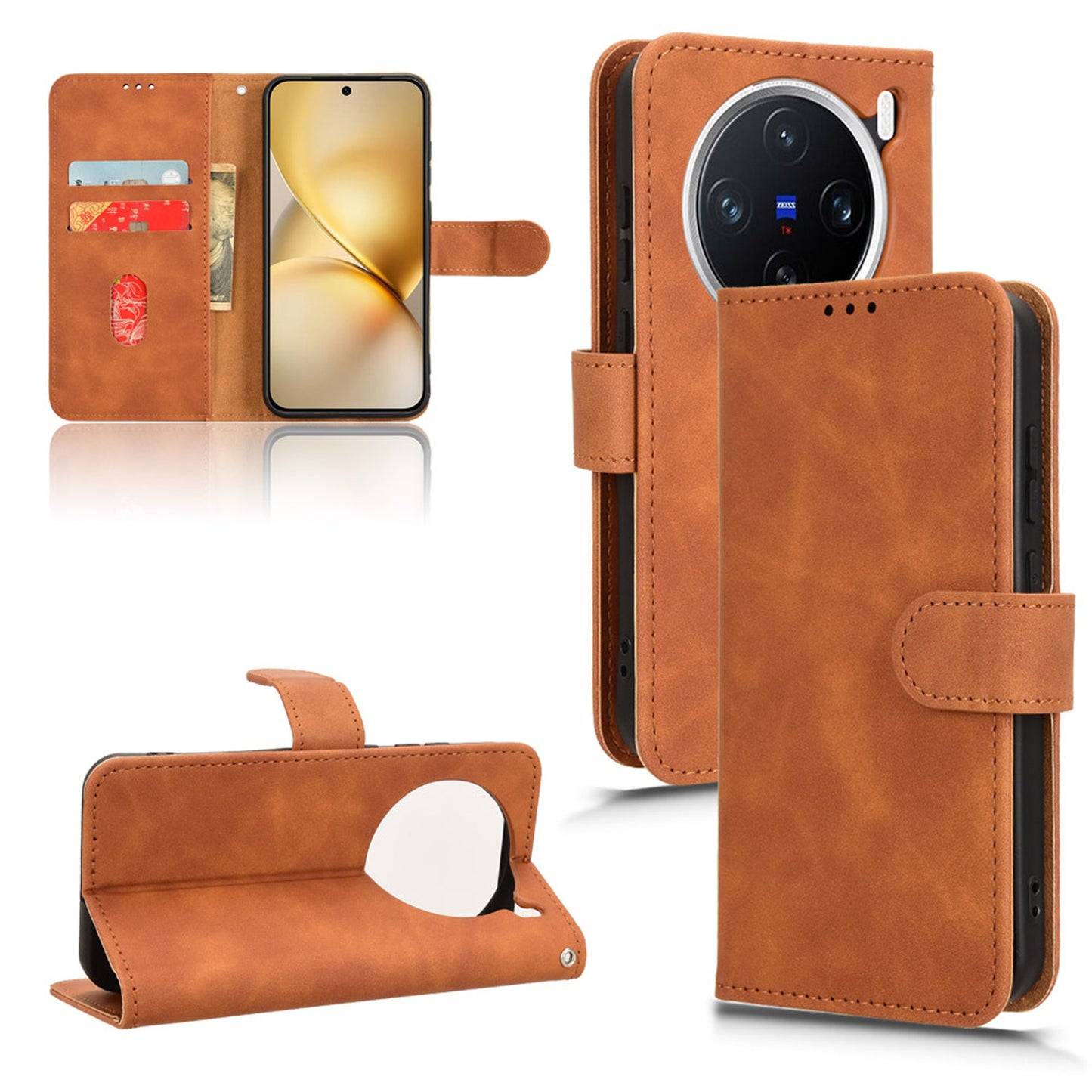 Wallet Case with Card Holder Flip Magnetic Protective Cover for VIVO X200, Brown