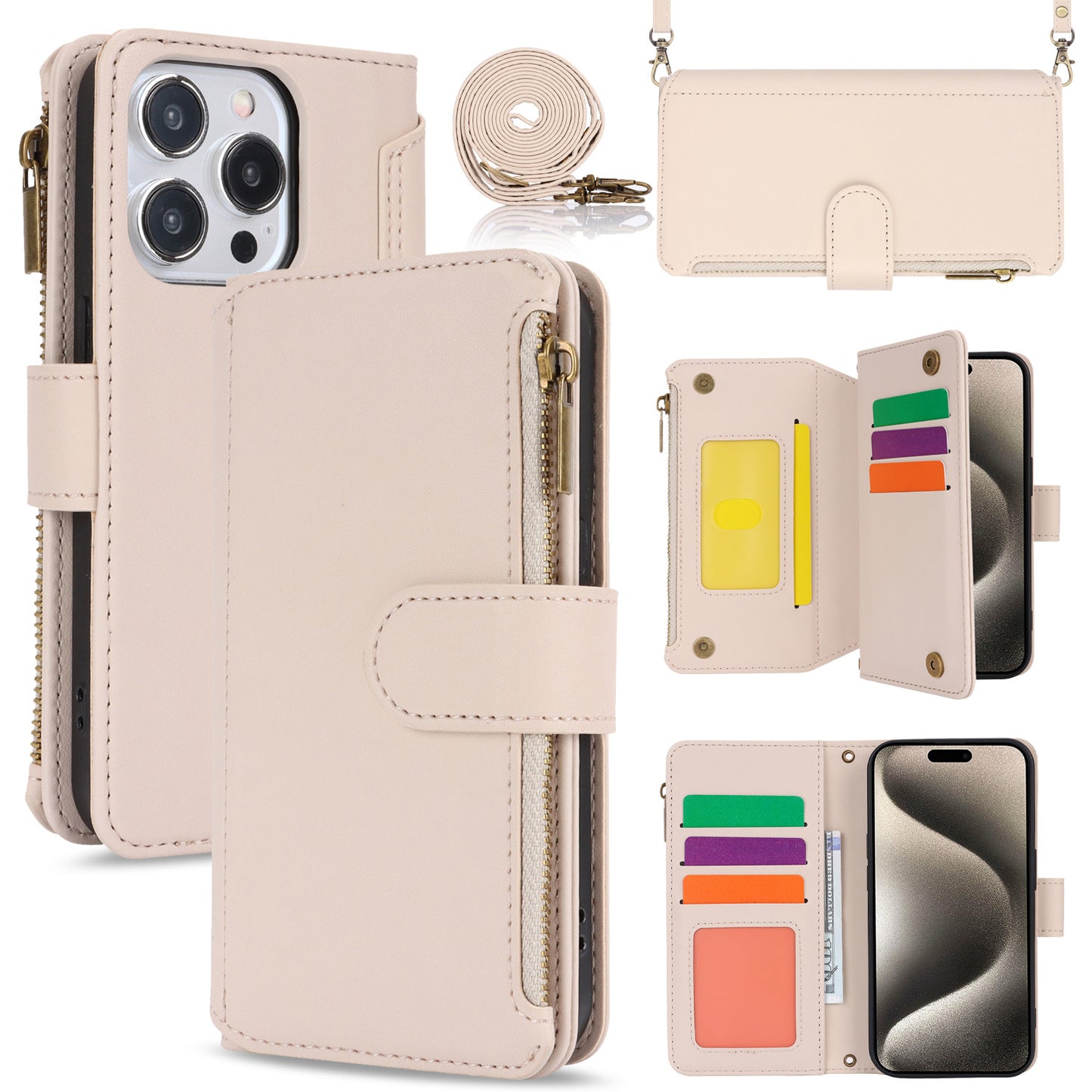 for iPhone 16 Pro Max Wallet Case with RFID Blocking, White