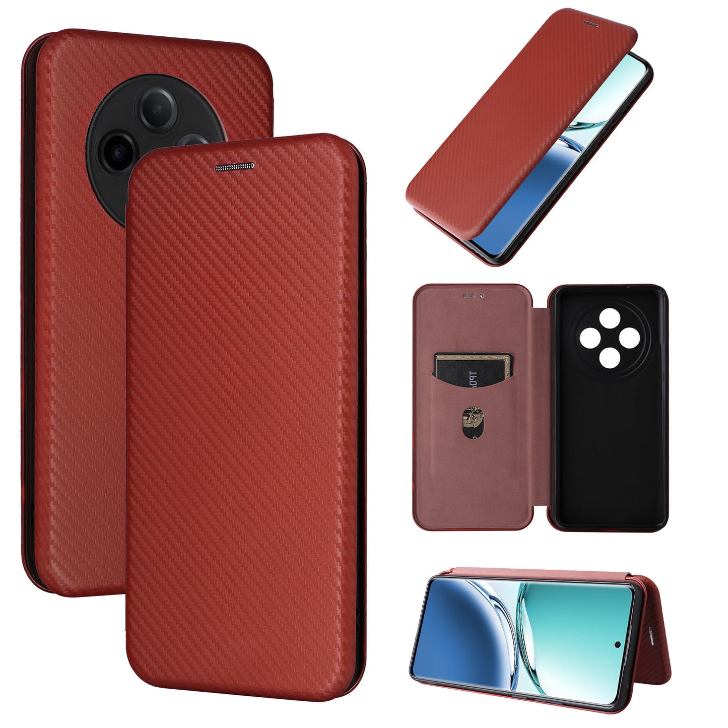 Carbon Fiber Flip Case for OPPO A3 Pro 5G, Brown