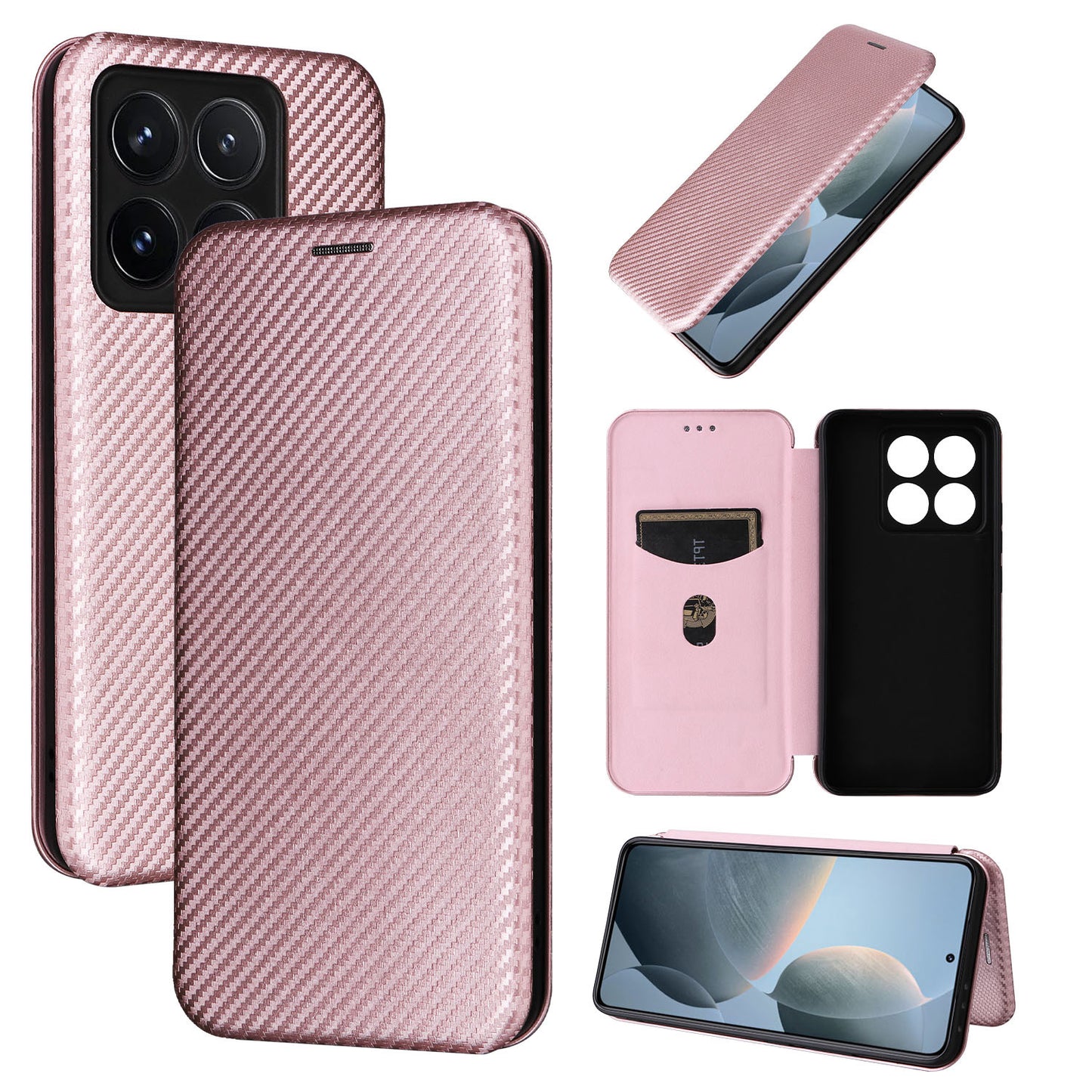 Carbon Fiber Flip Case for Xiaomi 14T, Rose Gold