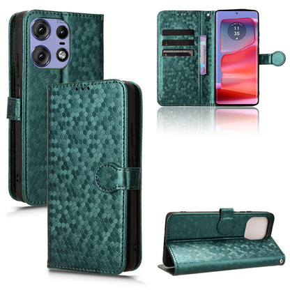 Slim Flip Polka-Dots Phone Case with Card Holder for Motorola Edge 50 Pro, Green