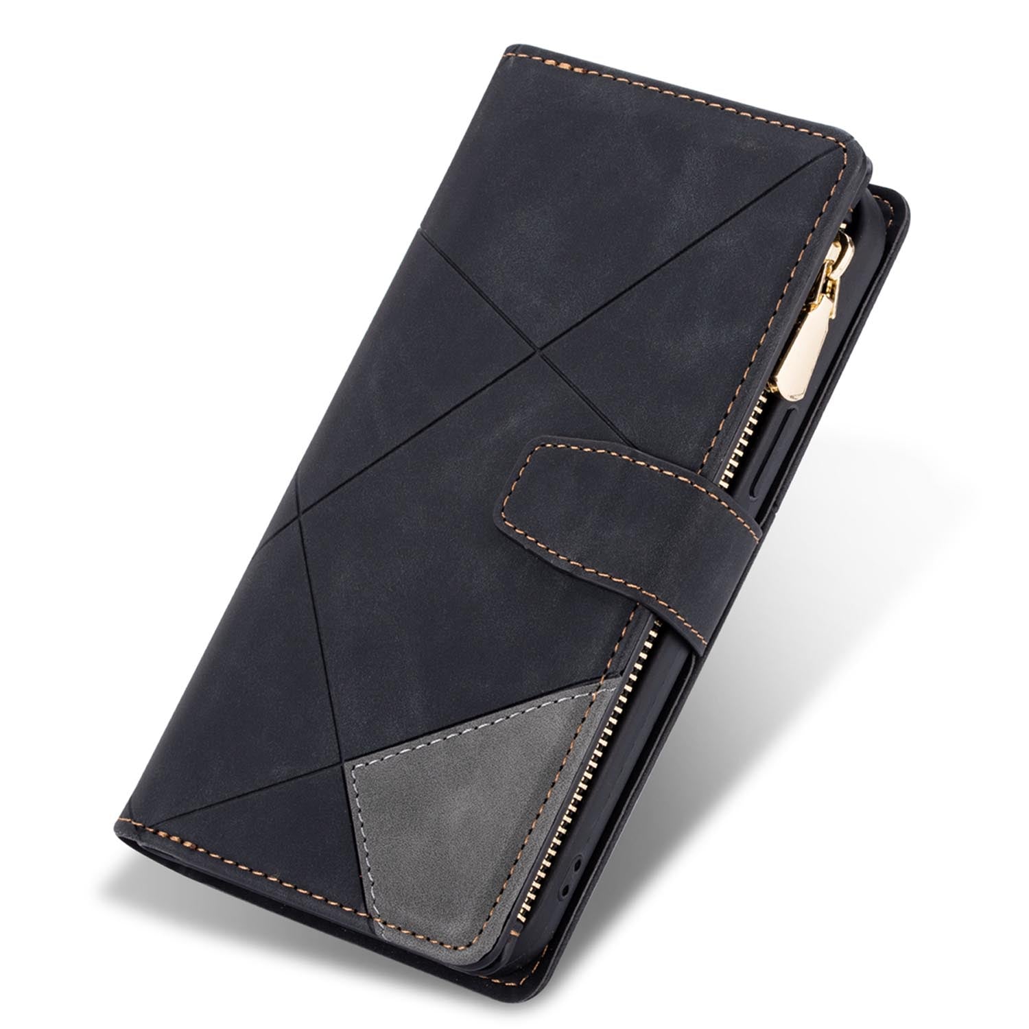 Zipper Flip Folio Wallet Case for iPhone 12 Mini, Black