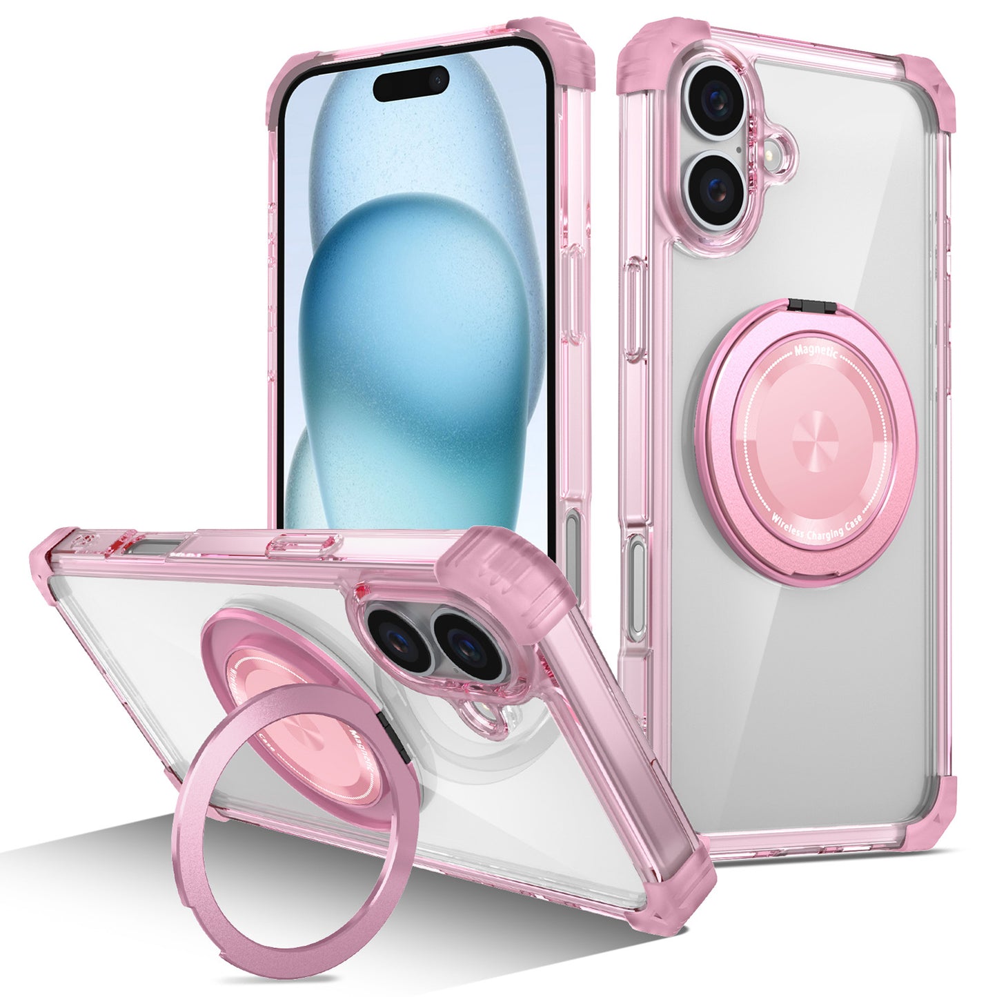 iPhone 16 Plus Case, Built in 360¡ã Magnetic Stand, Compatible with Magsafe, Pink