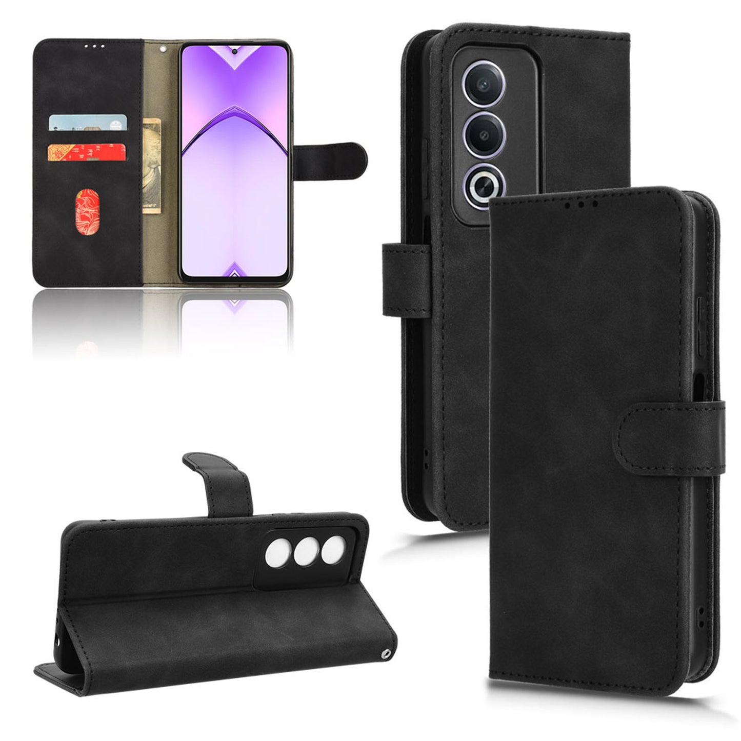 Wallet Case with Card Holder Flip Magnetic Protective Cover for OPPO A3 Pro 5G, Black