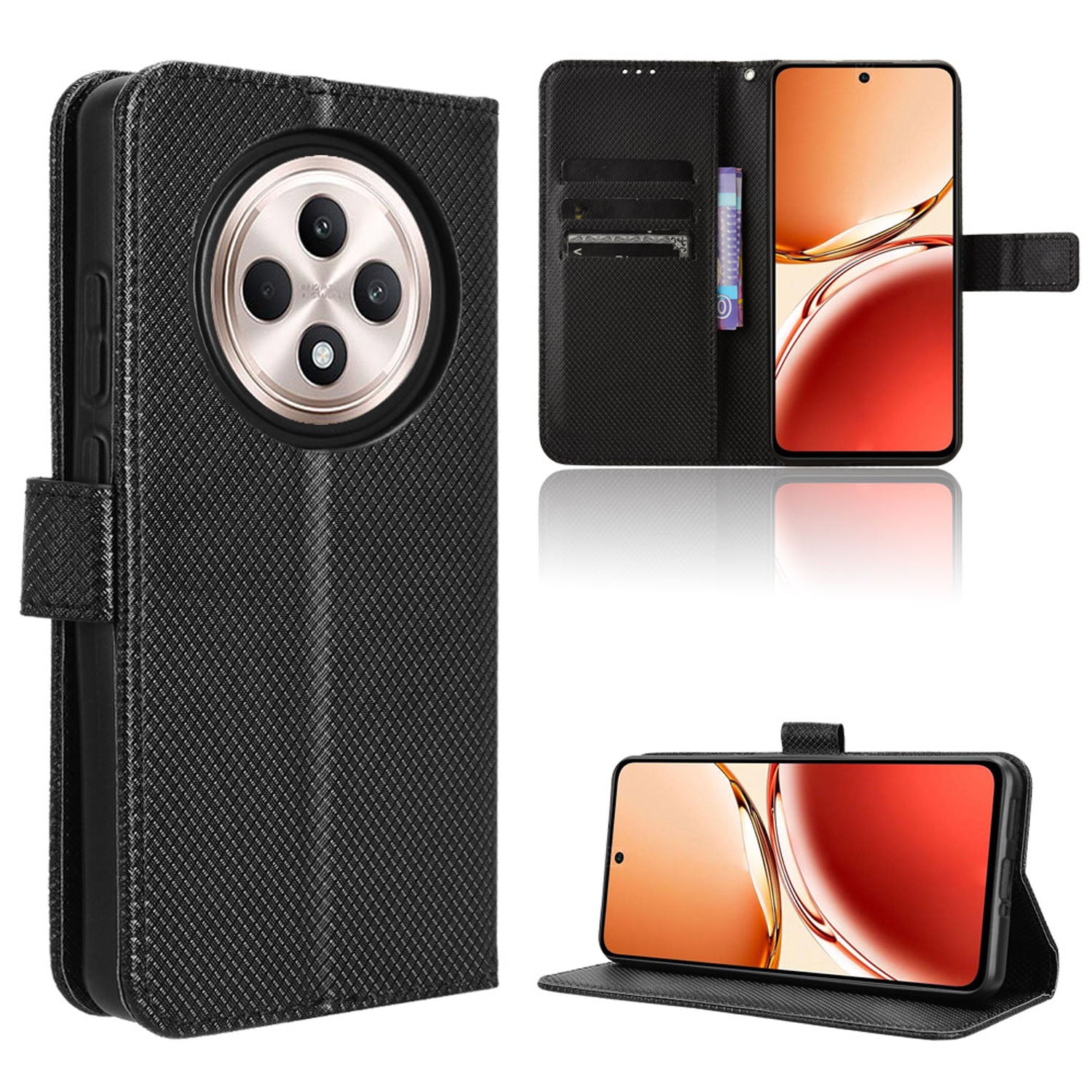 Wallet Case for OPPO Reno12 F 5G, Black