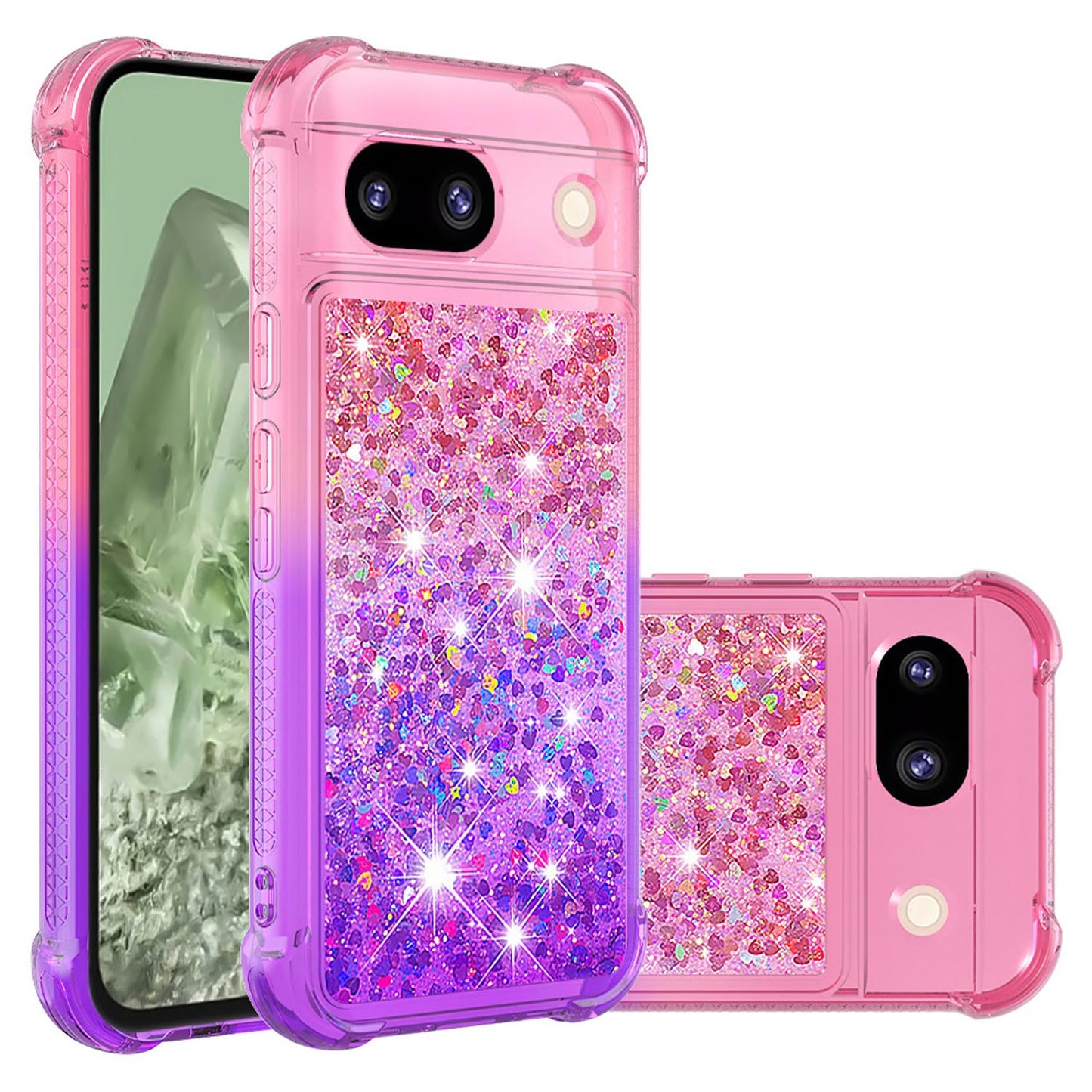 Google Pixel 8A Gradient Quicksand Series Bling Liquid TPU Case, Pink&Purple