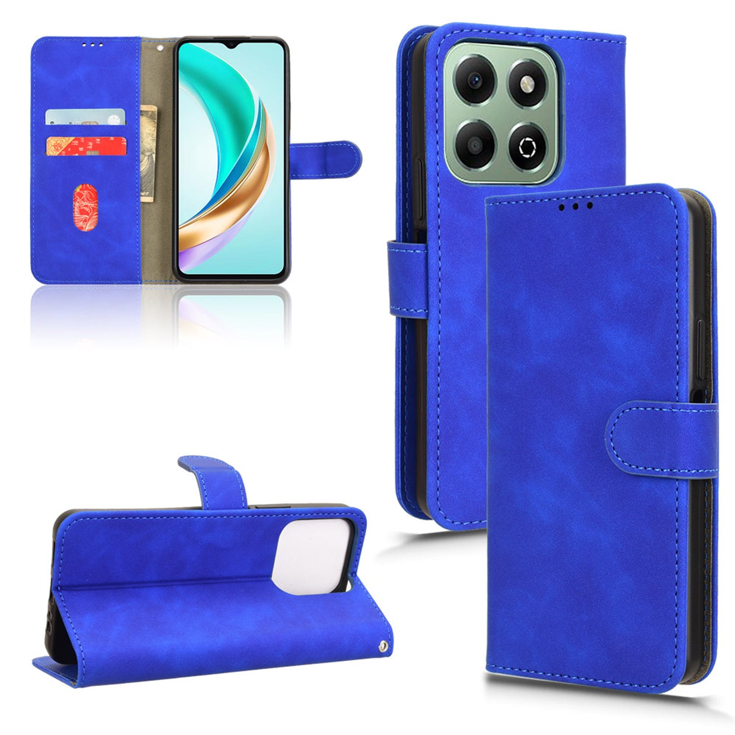 Wallet Case with Card Holder Flip Magnetic Protective Cover for Honor X6b, Blue