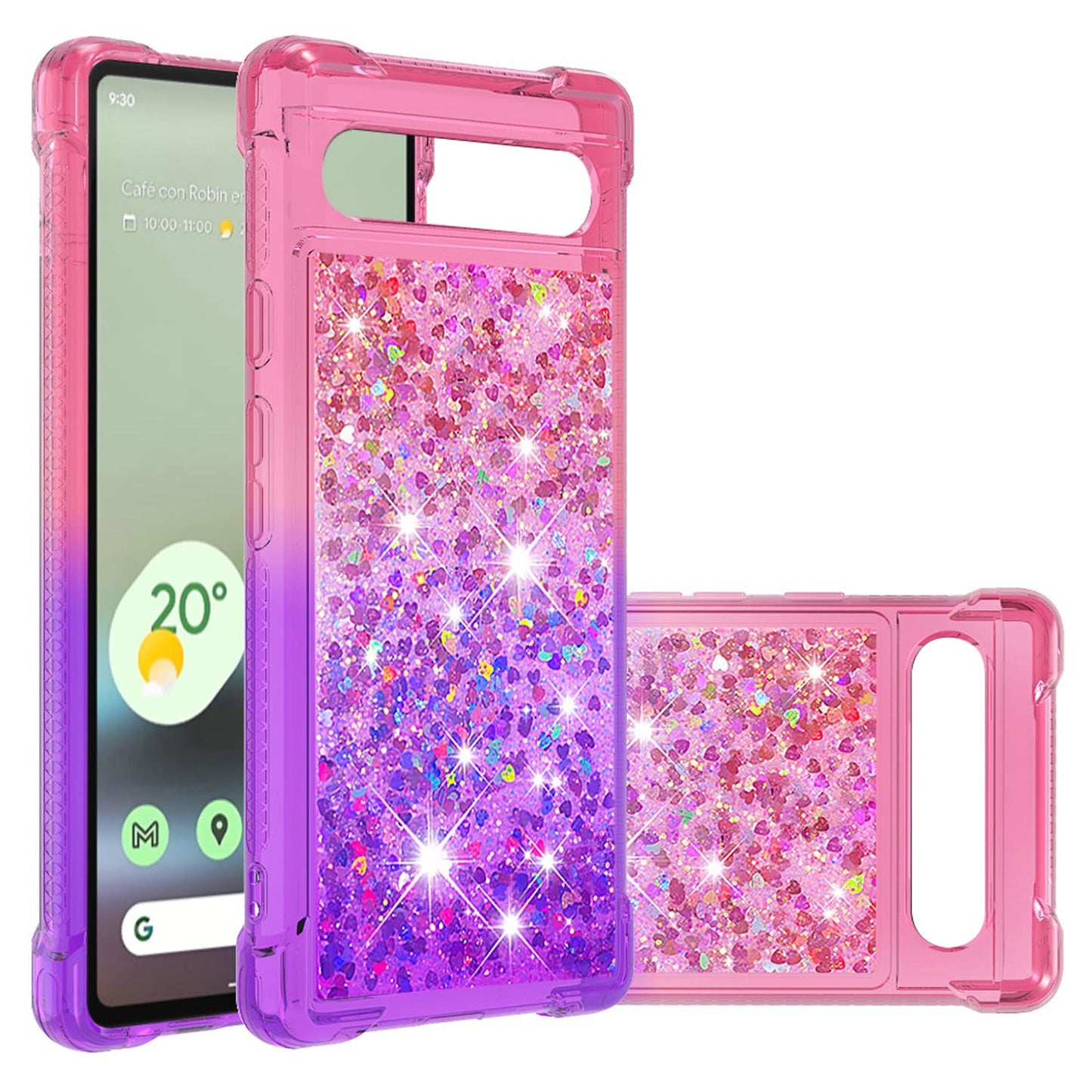 Google Pixel 7A Gradient Quicksand Series Bling Liquid TPU Case, Pink&Purple