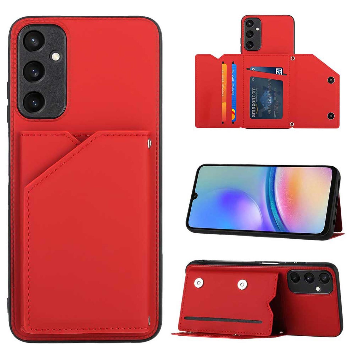 PU Leather Flip Shockproof Protective Cover for Samsung Galaxy A15 5G, Red