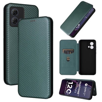 Carbon Fiber Flip Case for Moto G84 5G, Green