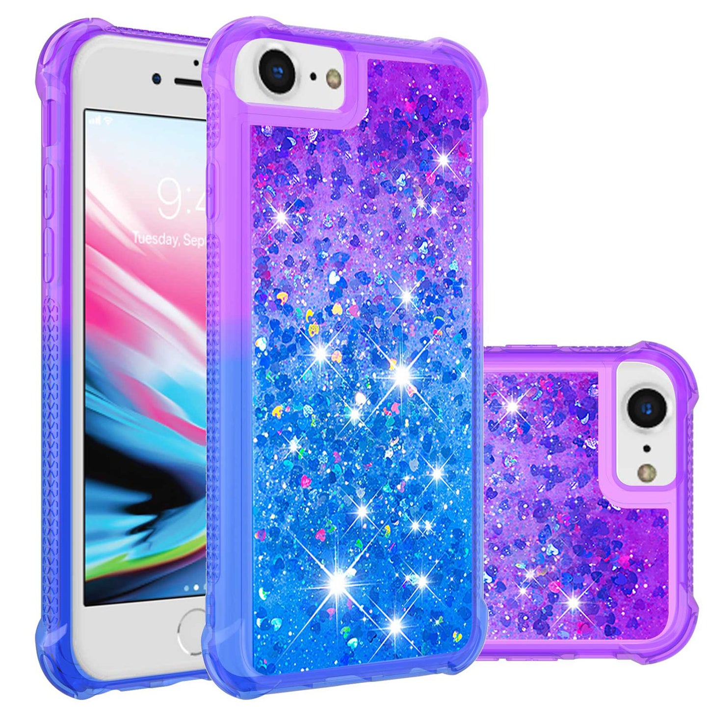 iPhone 16e Gradient Quicksand Series Bling Liquid TPU Case, Purple&Blue