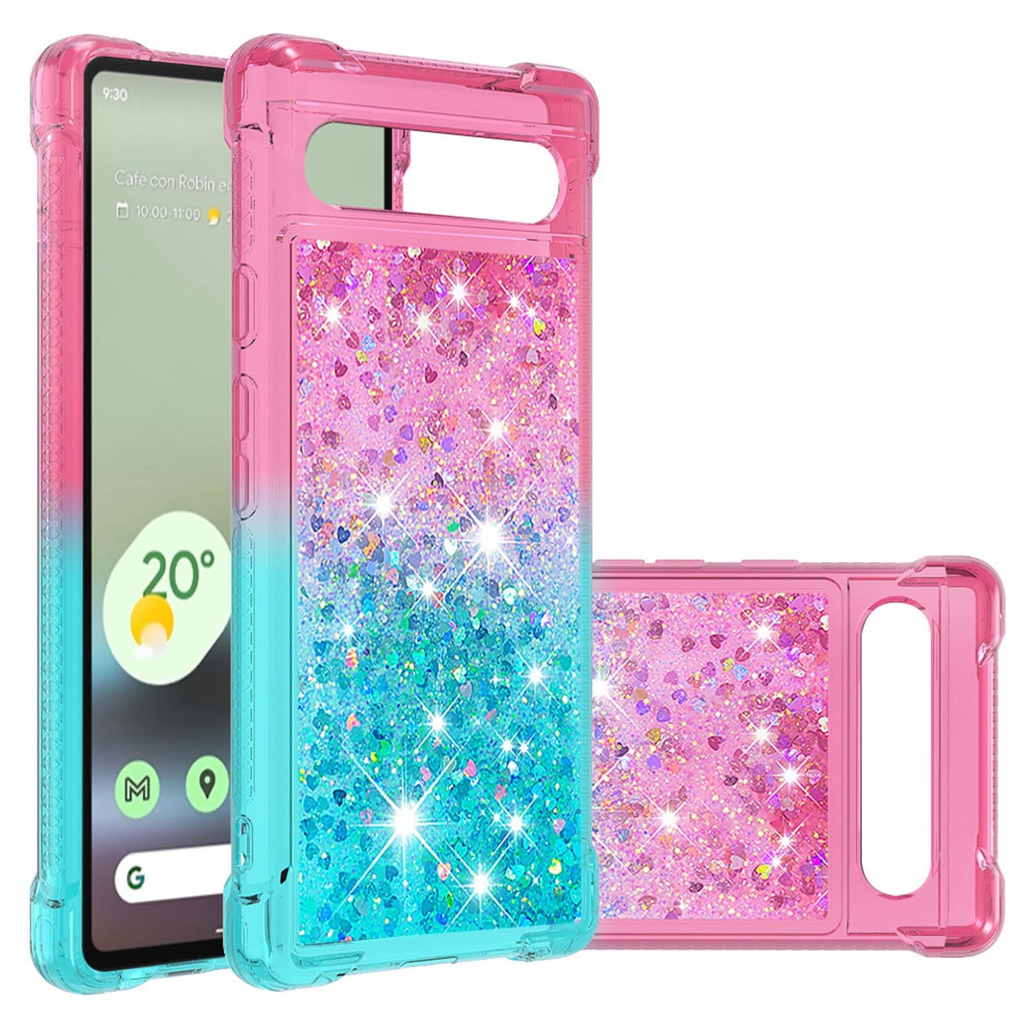 Google Pixel 7A Gradient Quicksand Series Bling Liquid TPU Case, Pink&Blue