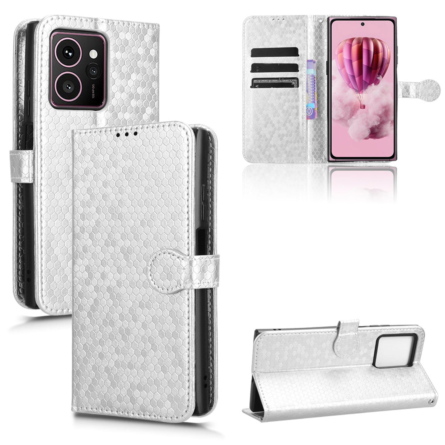 Slim Flip Polka-Dots Phone Case with Card Holder for HMD Skyline, Silver