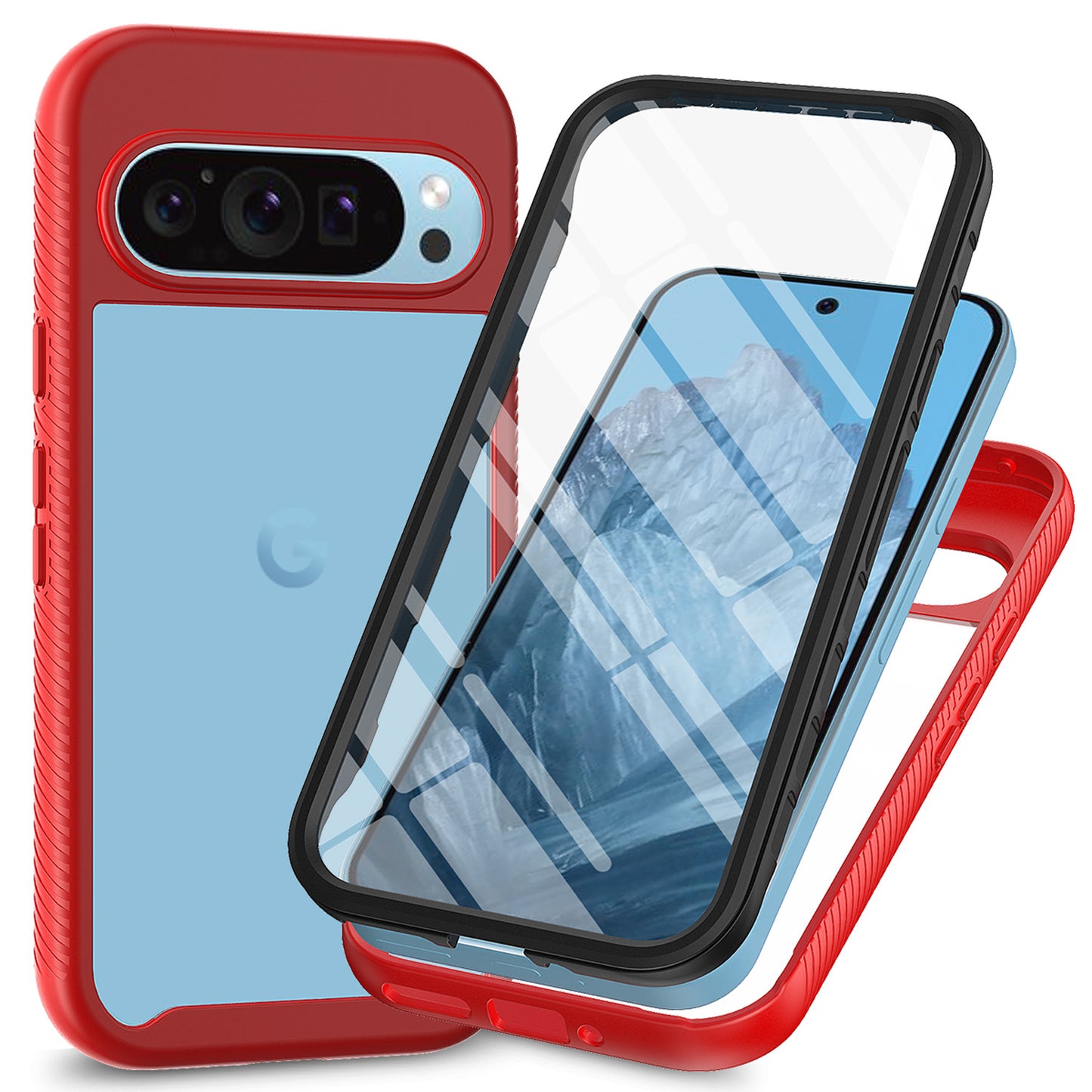 Shockproof Full Body Hard Case with Built-in Screen Protector Cover for Google Pixel 9