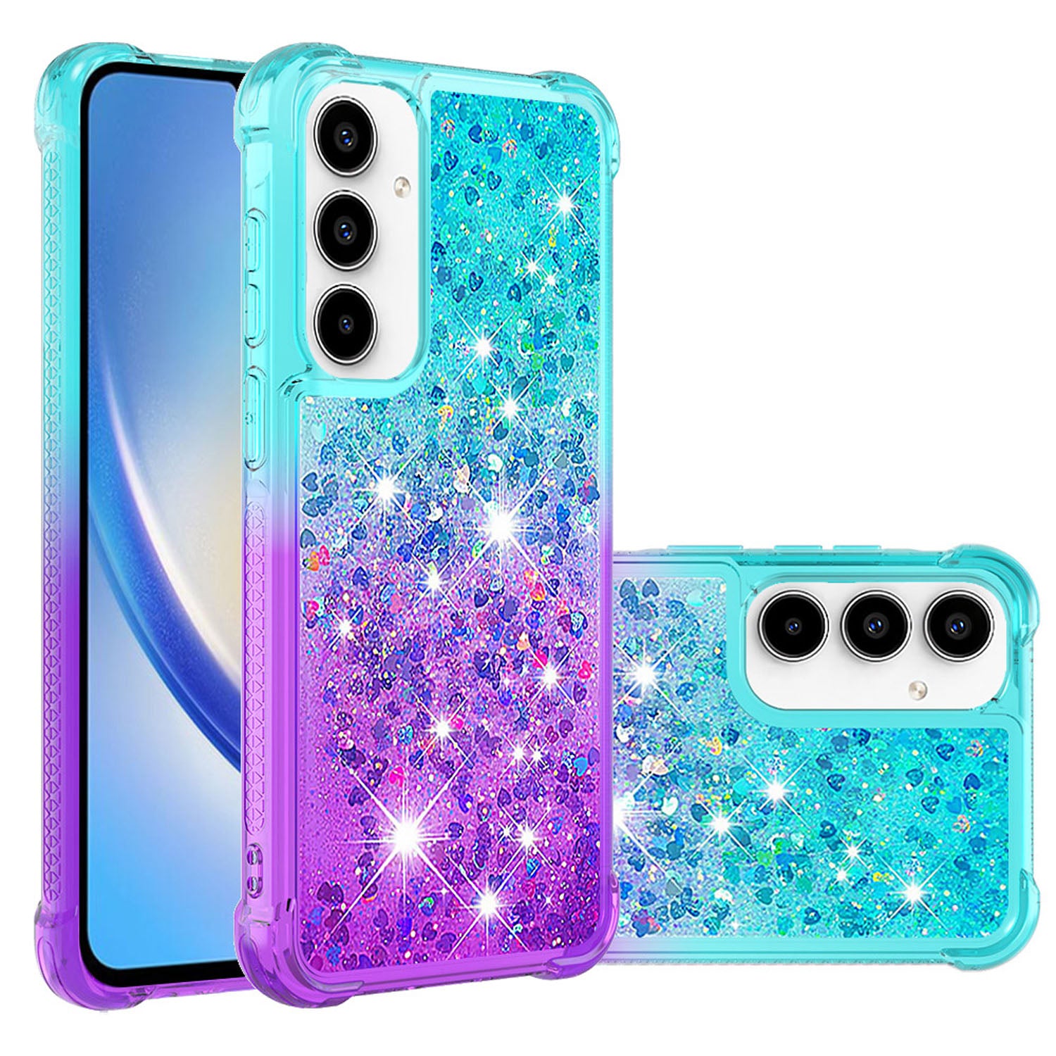 Samsung Galaxy A55 5G Gradient Quicksand Series Bling Liquid TPU Case, Pink&Blue