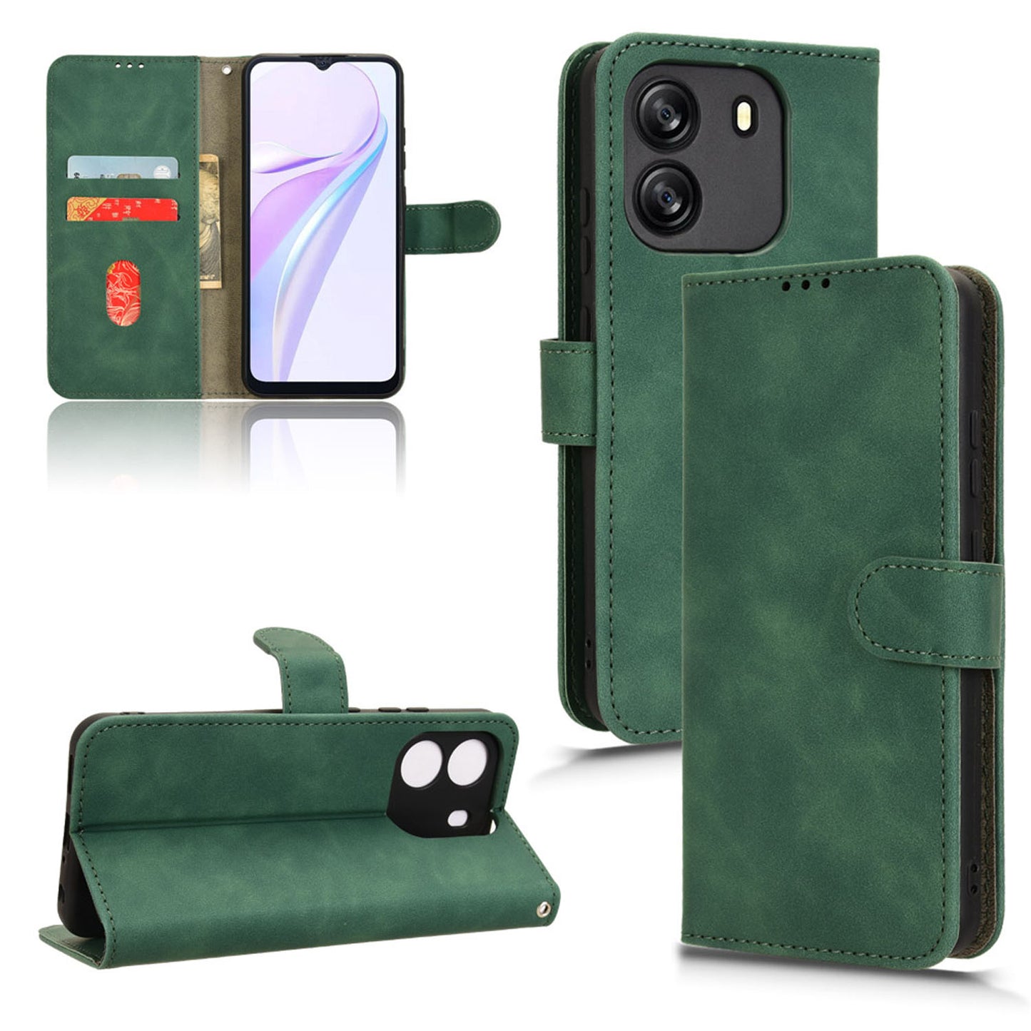 Wallet Case with Card Holder Flip Magnetic Protective Cover for Blackview COLOR 8, Green