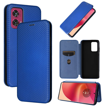 Carbon Fiber Flip Case for Motorola Edge 50 Fusion, Blue