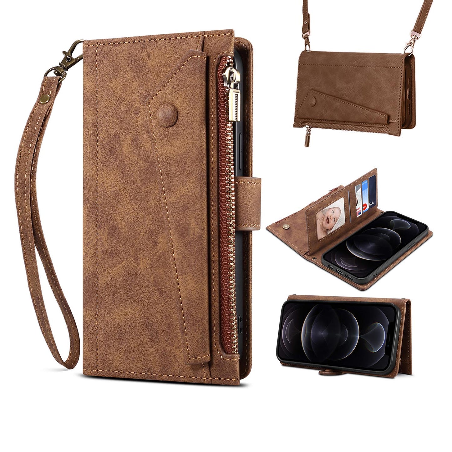  Crossbody Wallet Case for OPPO Find X8, Brown