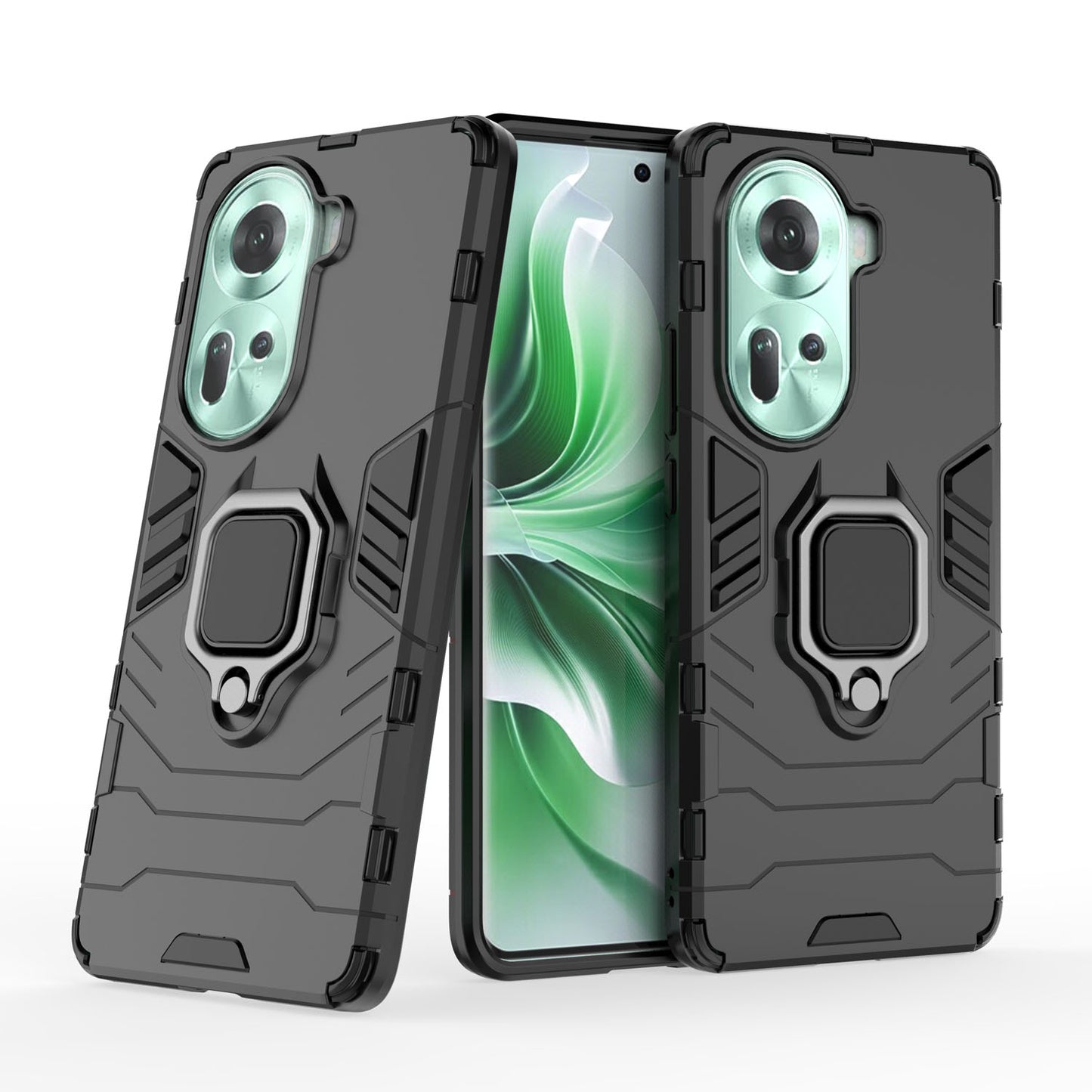 Support Magnetic Car Mounts Stylish Dual Layer Hard PC Back Case for OPPO Reno11 5G