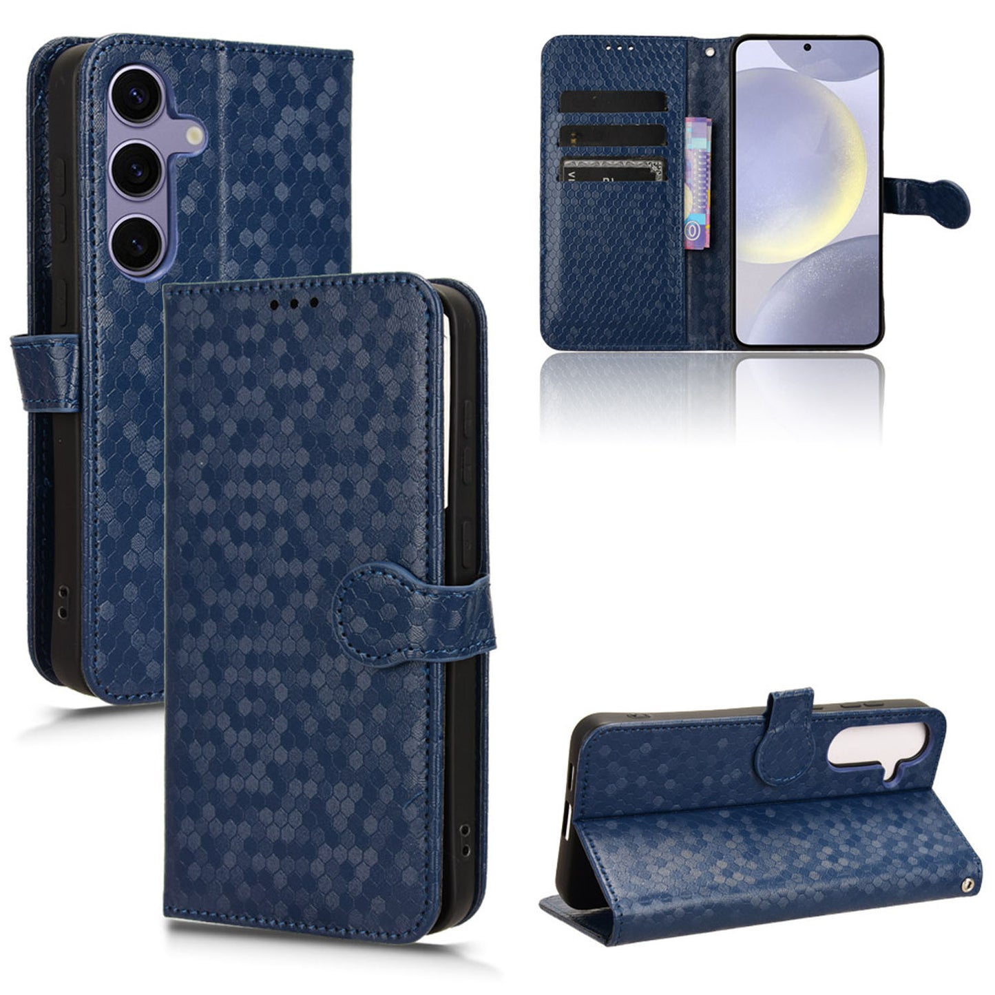 Slim Flip Polka-Dots Phone Case with Card Holder for Samsung Galaxy S24, Blue