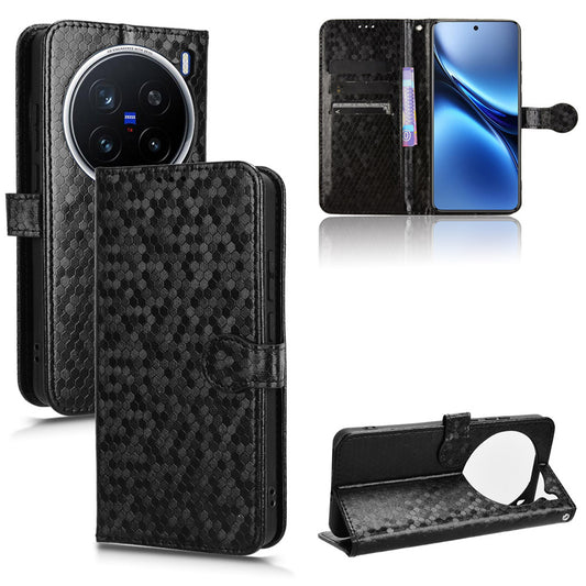 Slim Flip Polka-Dots Phone Case with Card Holder for Samsung VIVO X200 Pro, Black