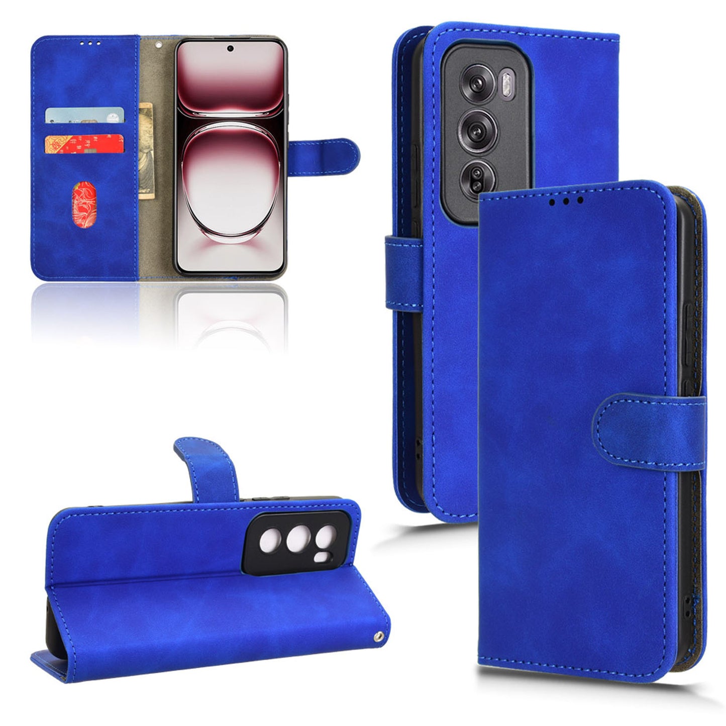 Wallet Case with Card Holder Flip Magnetic Protective Cover for OPPO Reno12 Pro 5G, Blue