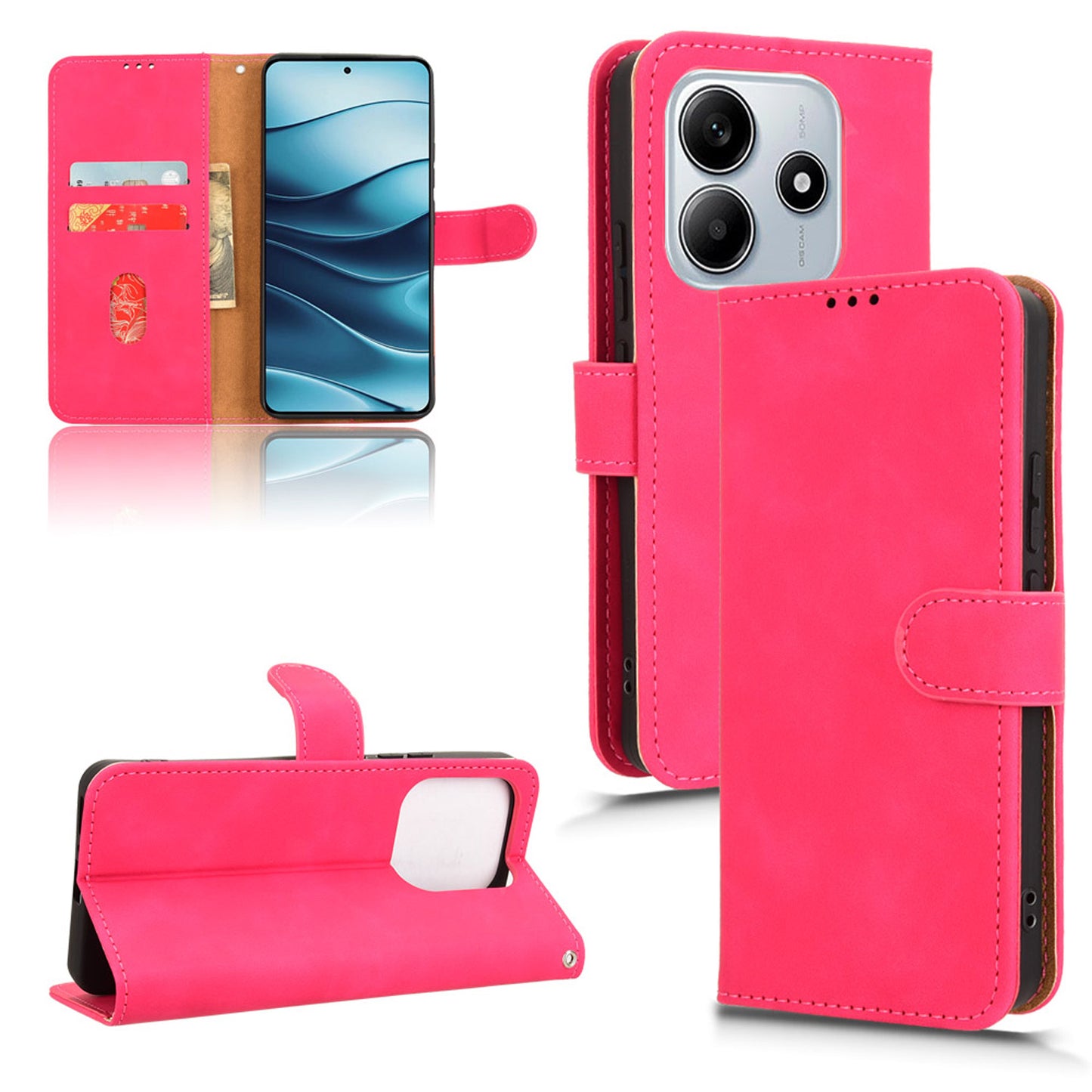 Wallet Case with Card Holder Flip Magnetic Protective Cover for Redmi Note 14 5G, Pink