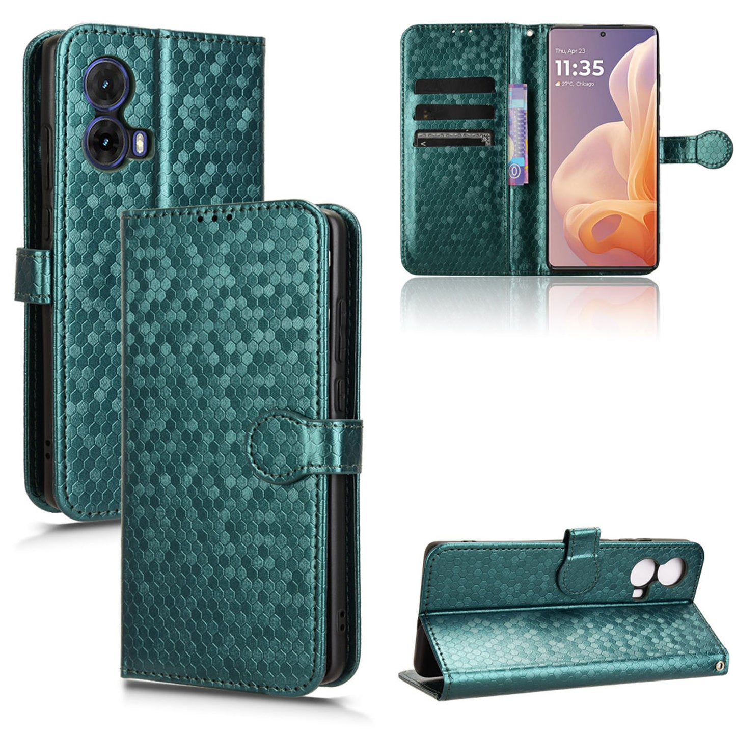 Slim Flip Polka-Dots Phone Case with Card Holder for Moto G85 5G, Green