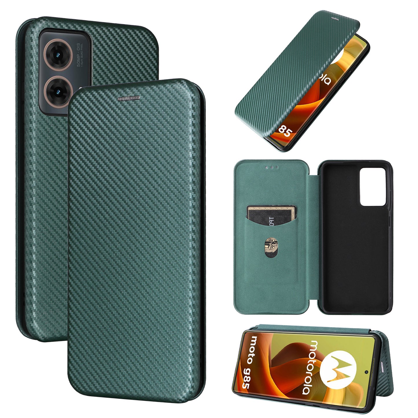 Carbon Fiber Flip Case for Moto G85 5G, Green