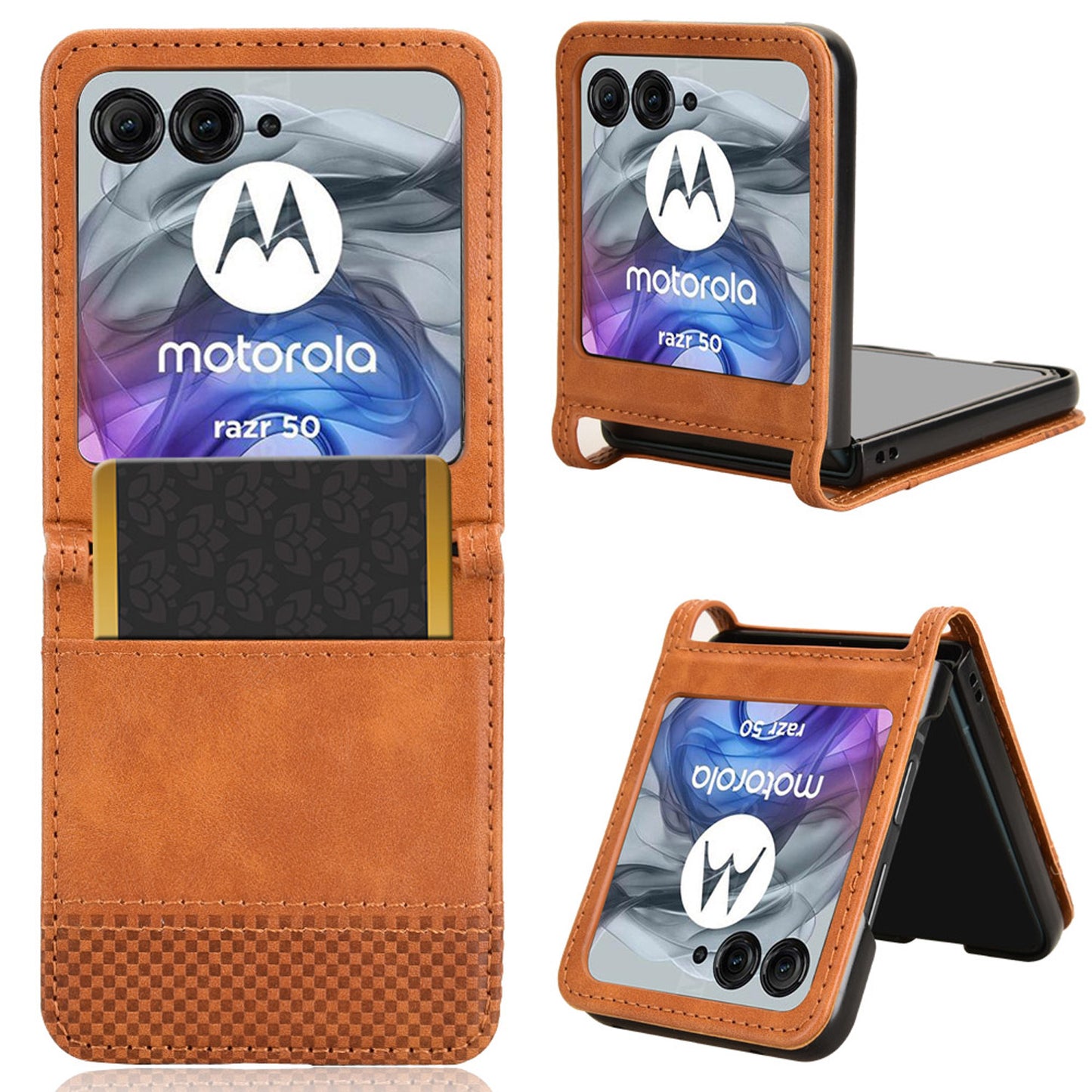 Motorola Razr 50 Flip Folio Case with Card Holder Hidden Magnetic, Blue