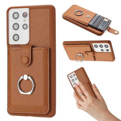 for Samsung Galaxy S21 Ultra 5G Wallet Case with Card Holder, Brown