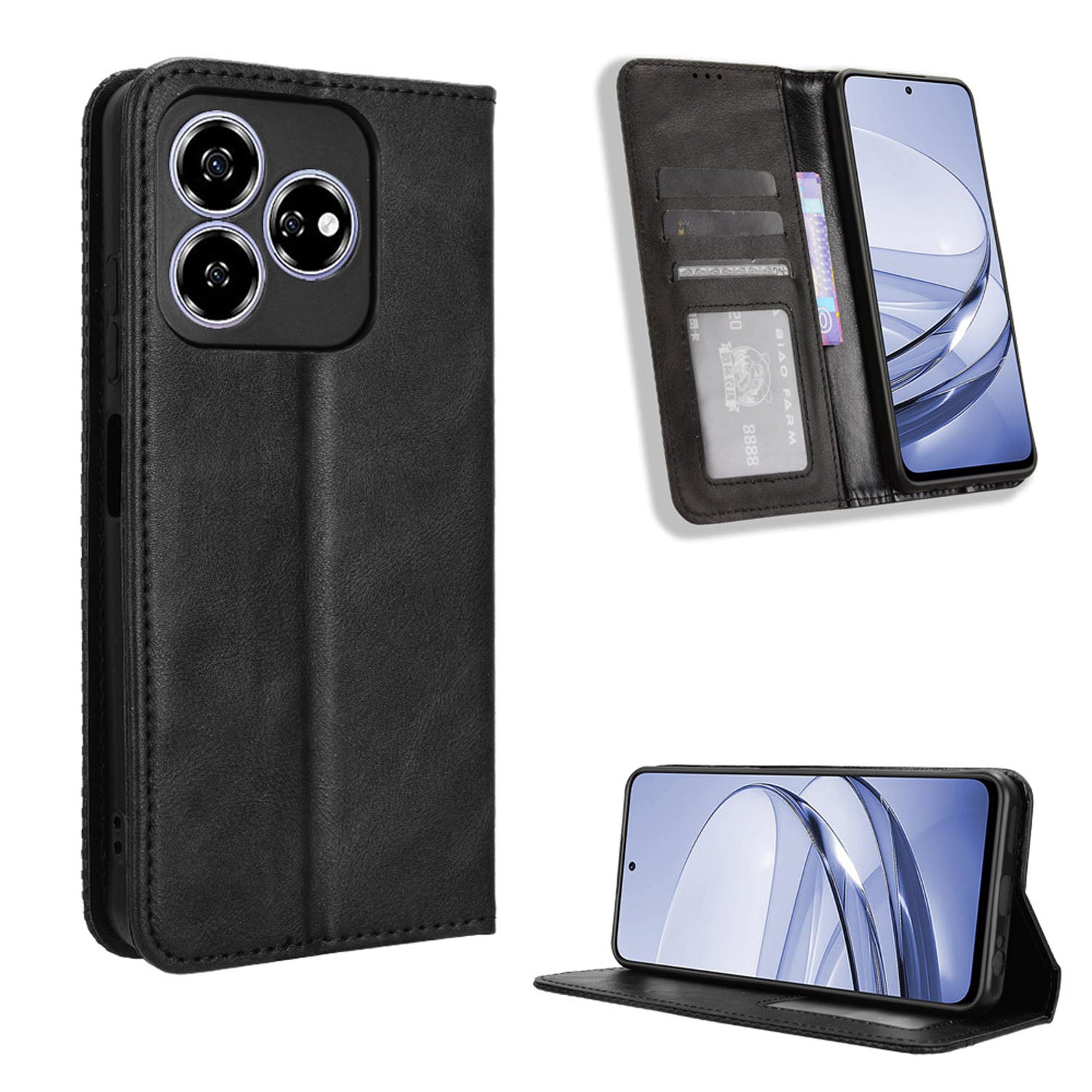 ZTE Blade V60 Flip Folio Case with Card Holder Hidden Magnetic, Brown