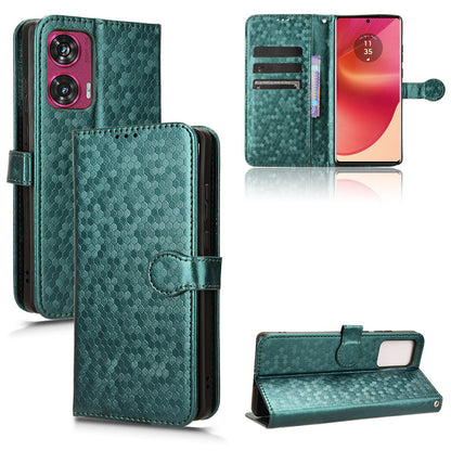 Slim Flip Polka-Dots Phone Case with Card Holder for Motorola Edge 50 Fusion, Green